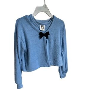 Self Esteem Girls Blue Fuzzy Sweater Top Tank Set Black Bow - Medium NWT‎
